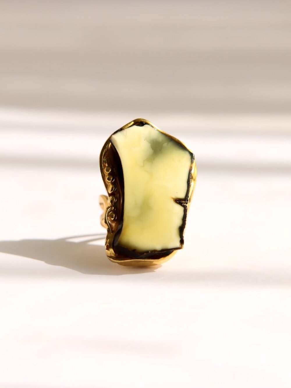 Baltic Amber Statement Ring-14k Gold Plated Sterling Silver - Picture 3 of 5